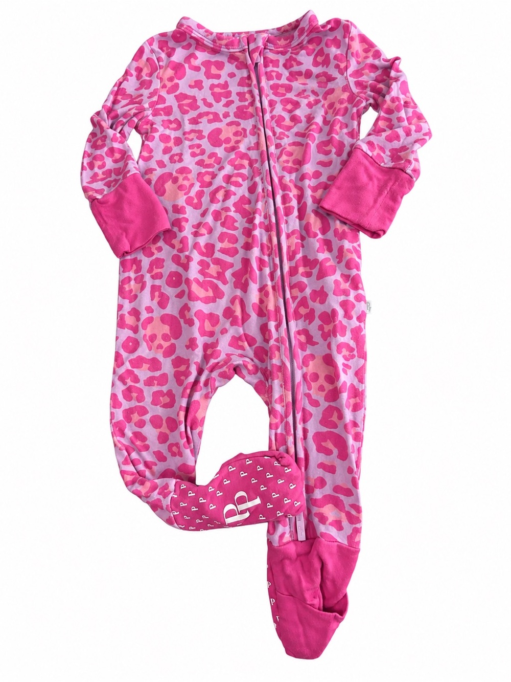 Posh Peanut Pink Leopard Print Zip Footie Sleeper 3–6M